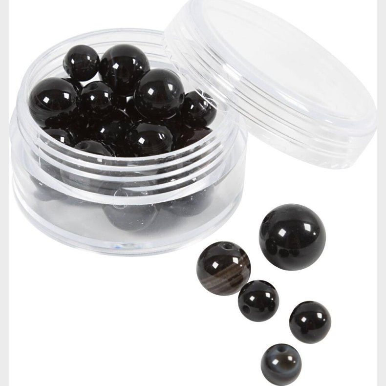 Agat Stenperler - Str. 1x10 - 12x8 - 15x6  Mm - Hulstr. 0,9-1 Mm - Sort - 28stk.