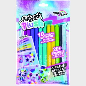 Airbrush Plush - Refillst - 10 Farvepenne + Skabeloner