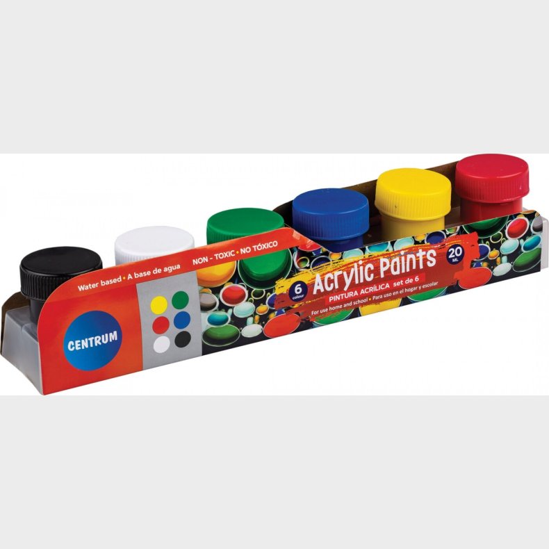 Akrylfarve 6 Stk 20 Ml - Dser Assorterede Frv - Centrum