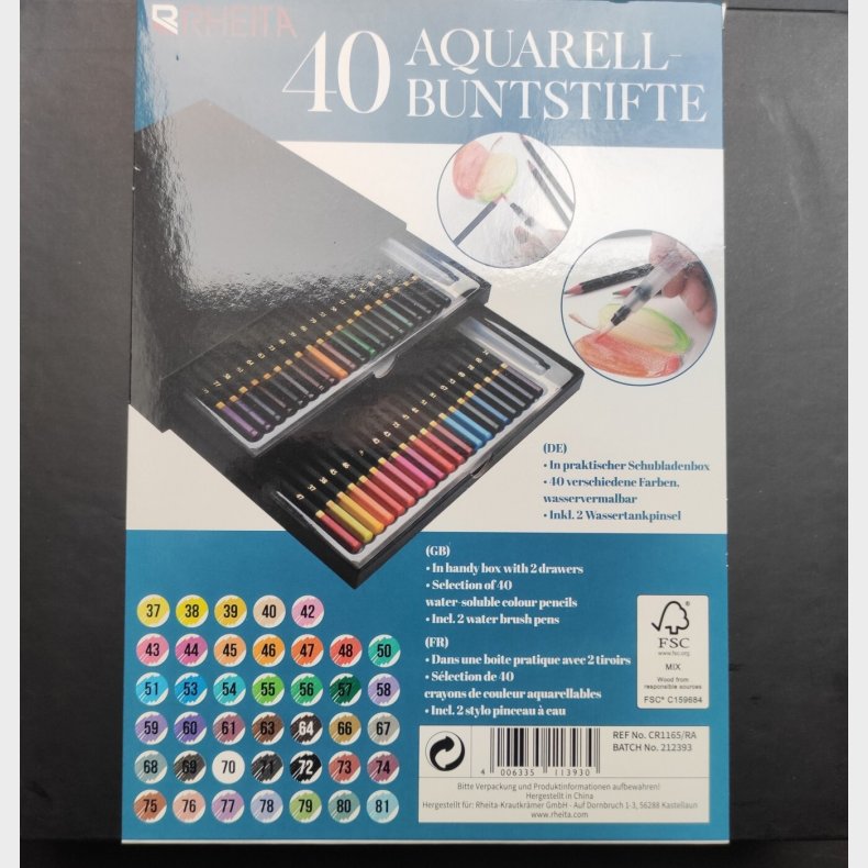Akvarelblyanter - 40 Stk - Boks Med Skuffer - Rheita
