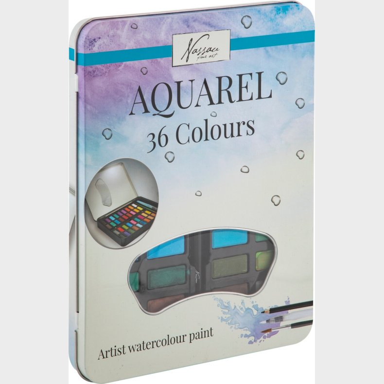 Akvarelmaling - 36 Farver I Metal�ske - Inkl. Pensel Og Skitseblyant - Nassau