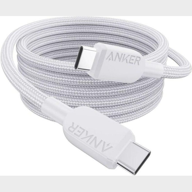 Anker - Usb-c Til Usb-c Kabel (1,8 M, 240w, Flettet) - Hvid