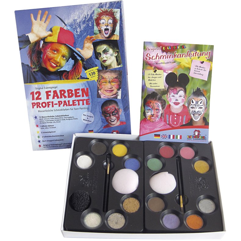 Eulenspiegel | Ansigtsfarve - Palette m. 12 farver og ider