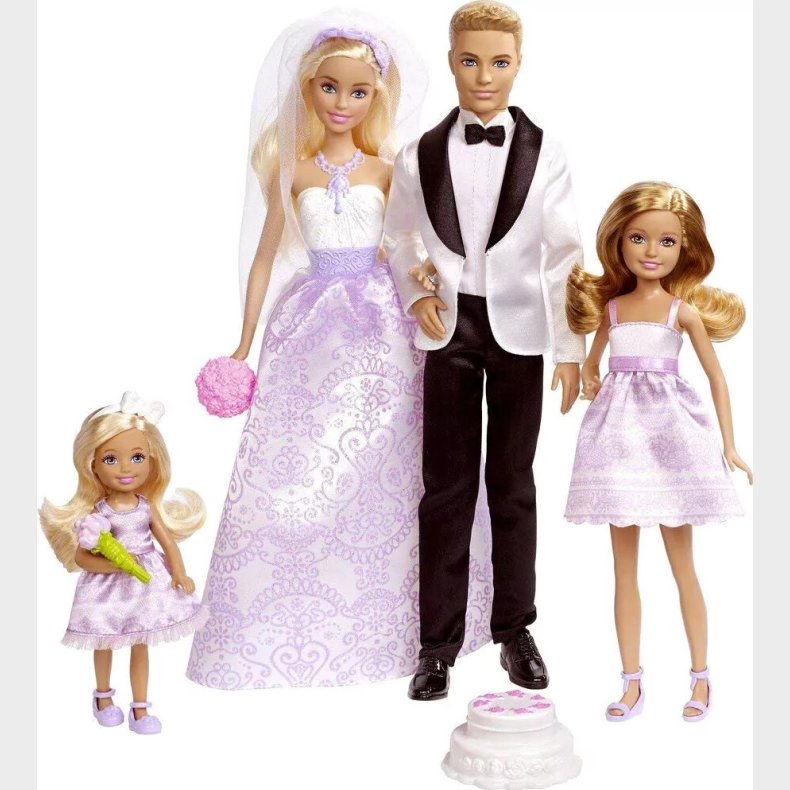 Barbie - Brudepar - Bryllups St Med 4 Dukker Og Tilbehr
