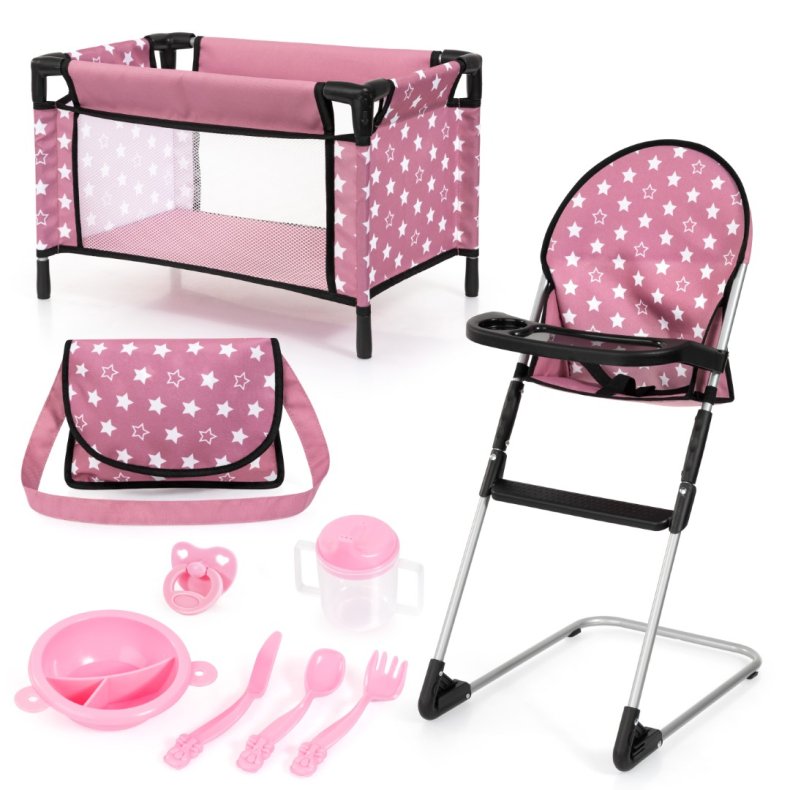 Bayer Design Dukke hjstol og rejseseng med tilbehr pakke