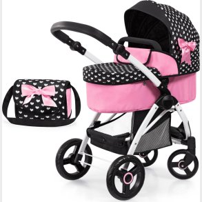 Bayer - Dukkevogn Med Drejejul Og Taske - City Max - Sort Og Pink