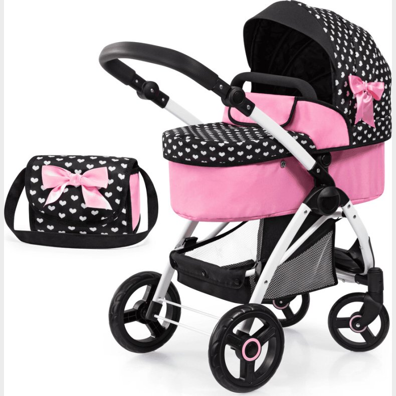 Bayer - Dukkevogn Med Drejejul Og Taske - City Max - Sort Og Pink