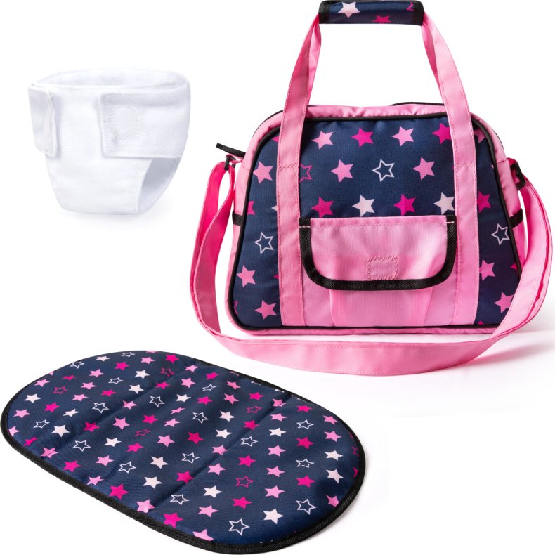 Dukke Pusletaske Med Puslepude Og Ble - Bl� Og Pink - Bayer