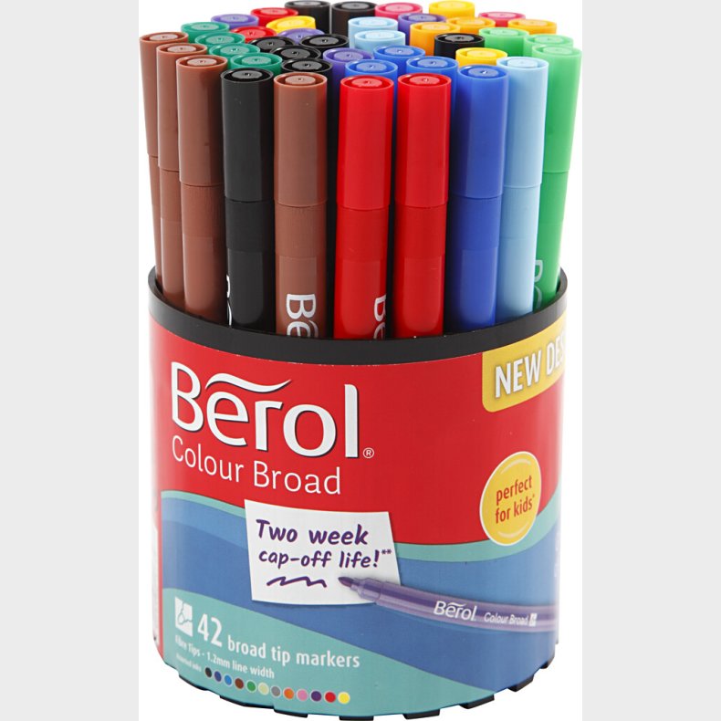Berol Colourfine Tusch -  10 Mm - Tykkelse 0,3-0,7 Mm - Assorterede Farver - 42 Stk.