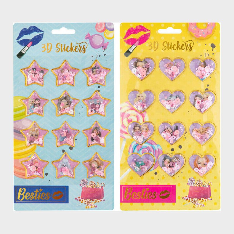Besties Stickers 3d Med Glitter 12 Stk