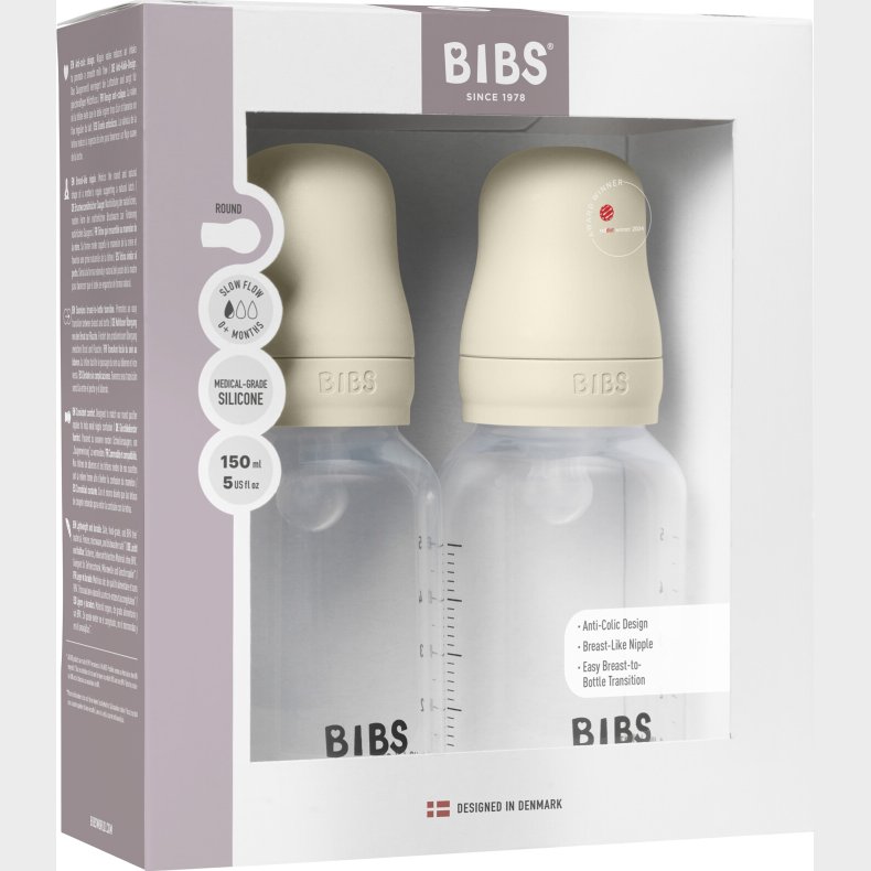 Bibs - Baby Bottle Round Silicone 2 Pack - Ivory - 150 Ml