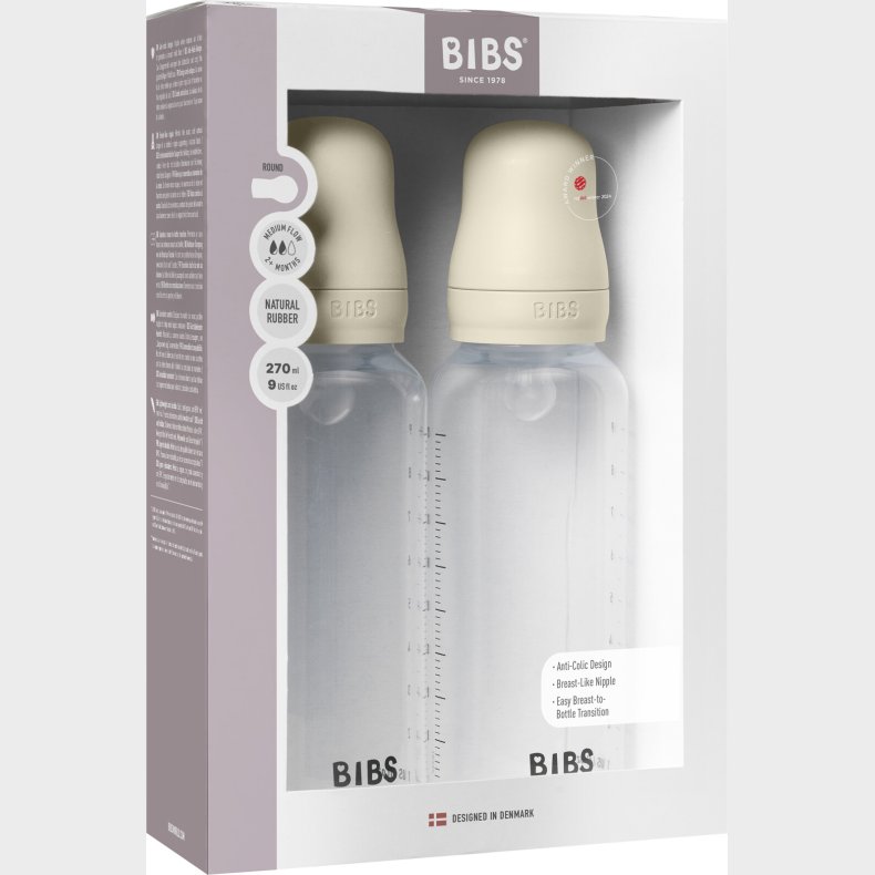 Bibs - Baby Bottle Round Silicone 2 Pack Medium Flow - Ivory - 270 Ml