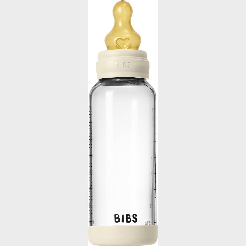 Bibs - Glass Baby Bottle Round Latex Medium Flow - Ivory - 240 Ml