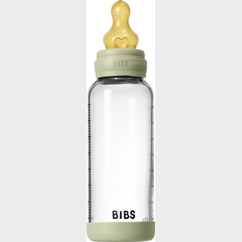 Bibs - Glass Baby Bottle Round Latex Medium Flow - Sage - 240 Ml