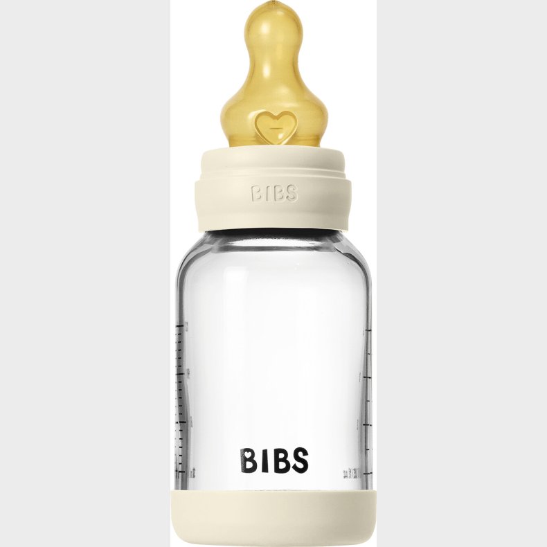 Bibs - Glass Baby Bottle Round Latex Slow Flow - Ivory - 120 Ml
