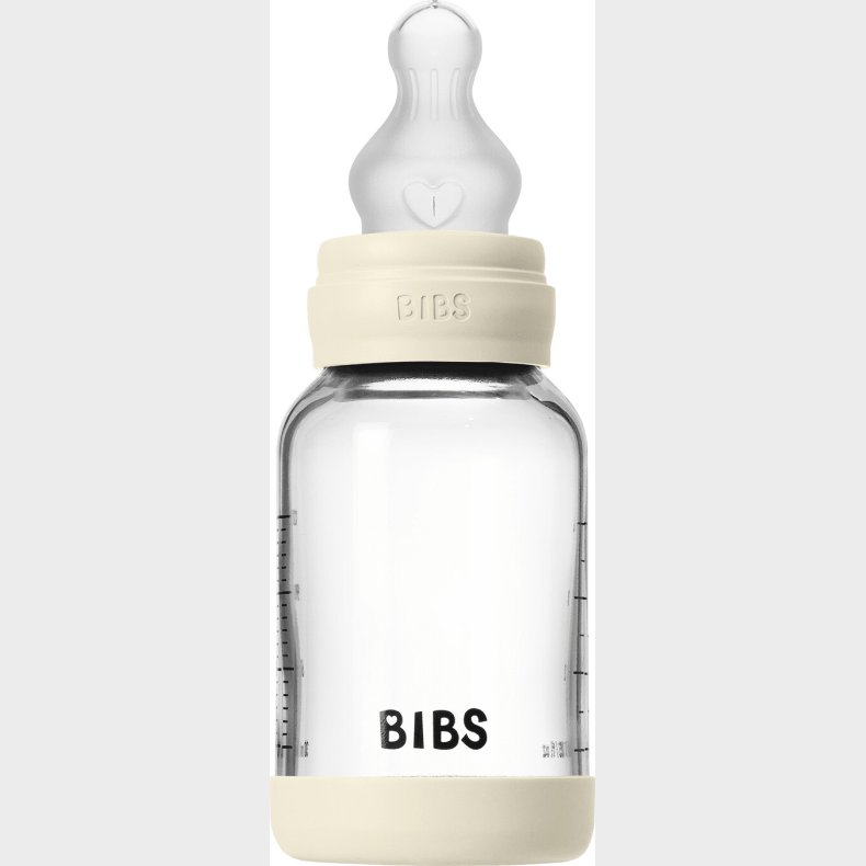 Bibs - Glass Baby Bottle Round Silicone 1 Pack 120 Ml Slow Flow - Ivory - 120 Ml