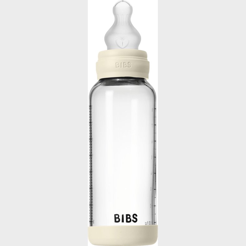 Bibs - Glass Baby Bottle Round Silicone Medium Flow - Ivory - 240 Ml