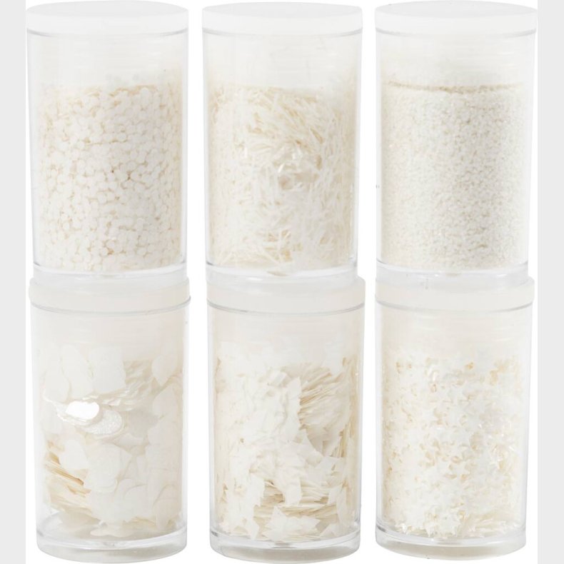 Bio-glimmer & Pailletter - Slv - Hvid - 6x7ml