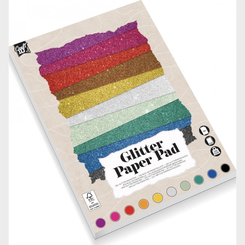 Glimmer Papir Blok - Forskellige Farver - A4 - 180 G - 10 Ark