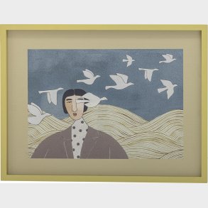 Bloomingville - Flyvielle Illustration Med Ramme - 62x47 Cm