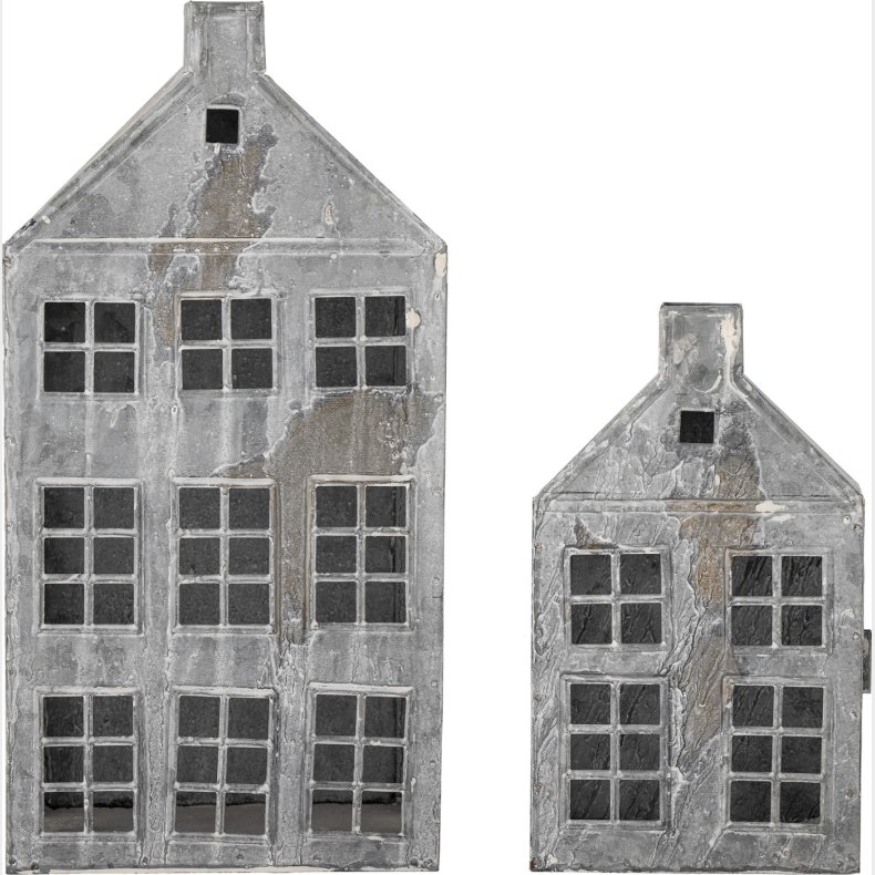 Bloomingville - Heidrun Lanterne Hus - Gr� - Metal - 2 Stk
