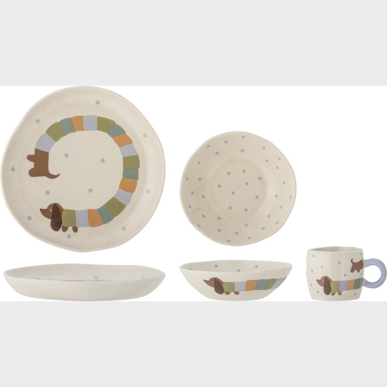 Bloomingville Mini - Charlie Service St Til Brn - Bl - Stentj - 3 Dele