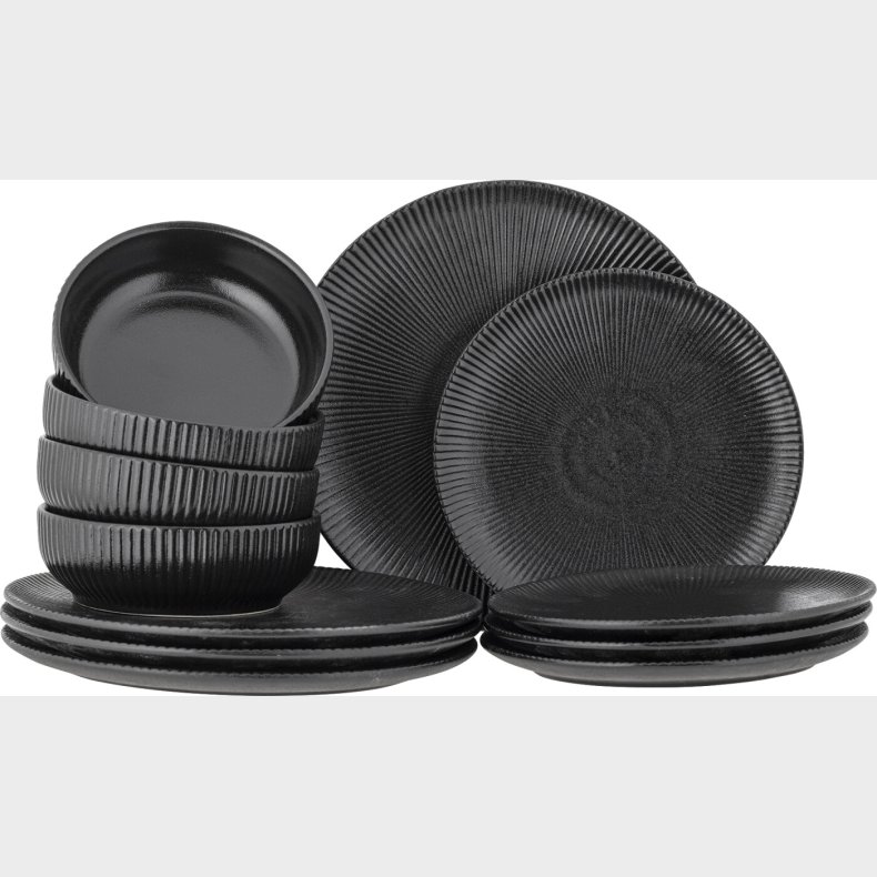 Bloomingville - Neri Servicest Til 4 - Sort - Stentj - 12 Dele