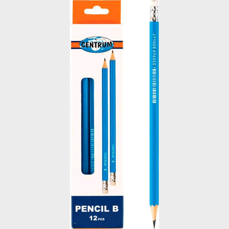 Blyant Med Topgummi - 12 Stk B Kartonsk - Centrum