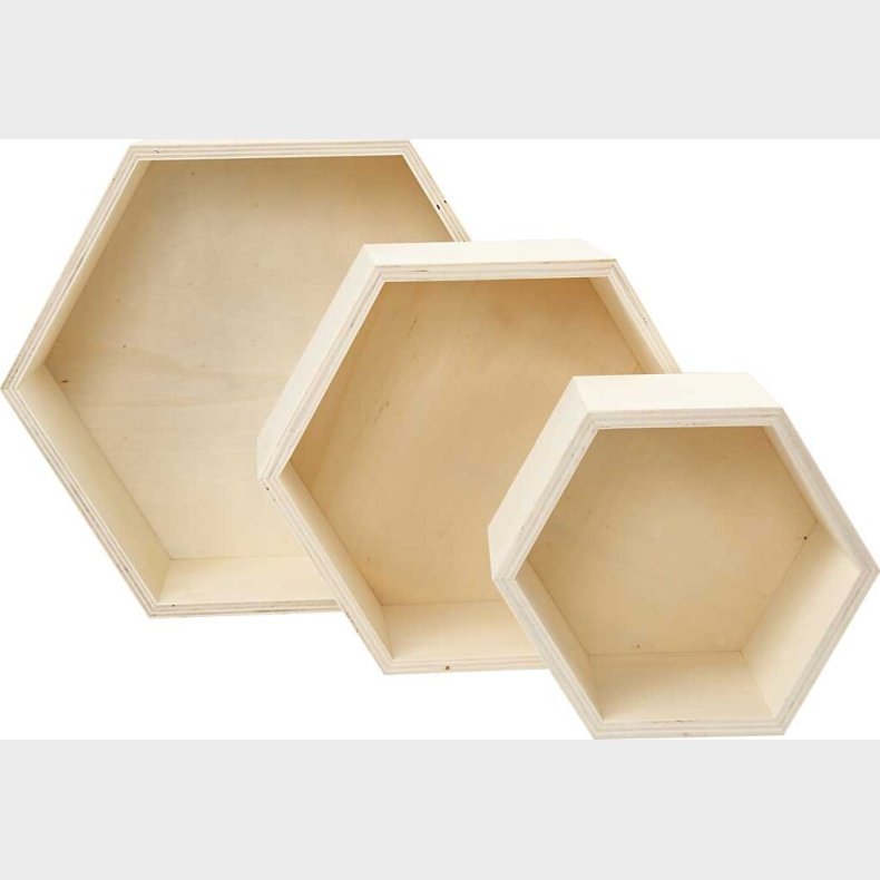 Bogkasser - Sekskantet - H 14,8+19+24,2 Cm - D 10 Cm - 3 Stk.