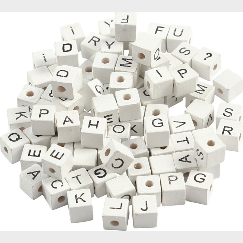 Bogstav Perler - A-z - & - # - ? - Str. 8x8 Mm - Hulstr. 3 Mm - Hvid - 96 Stk.