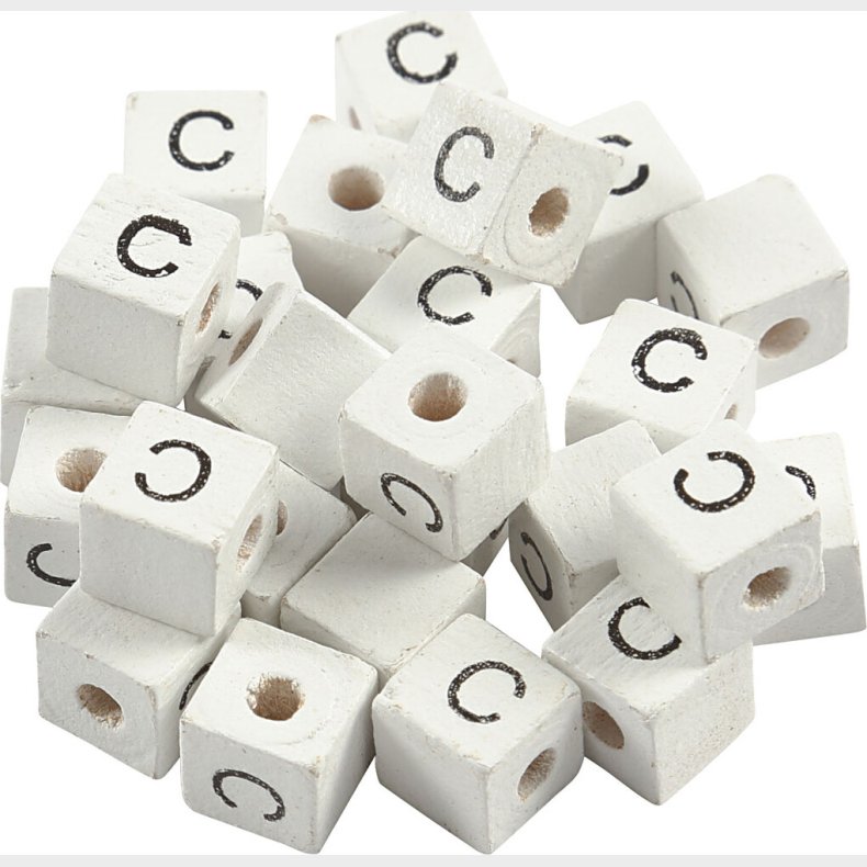 Bogstav Perler - Tr - C - 8x8 Mm - Hulstr. 3 Mm - Hvid - 25 Stk.