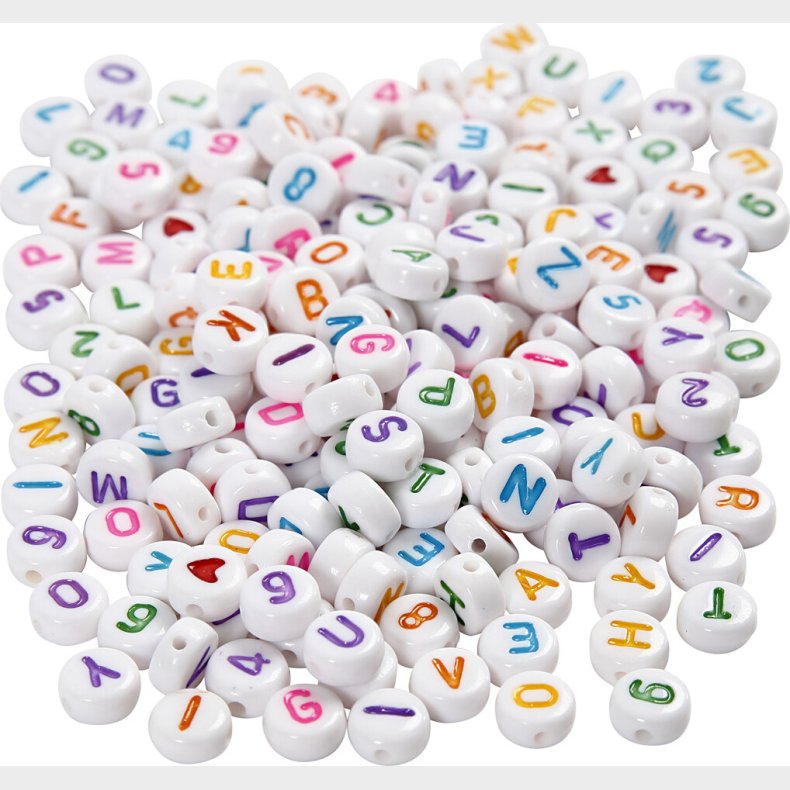 Bogstav Perler - Str. 7 Mm - Hulstr. 1,2 Mm - Hvid - 200 G