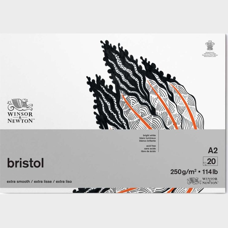 Winsor & Newton - Bristol Tegnepapir Glat - 250g - A2 - 20 Sider