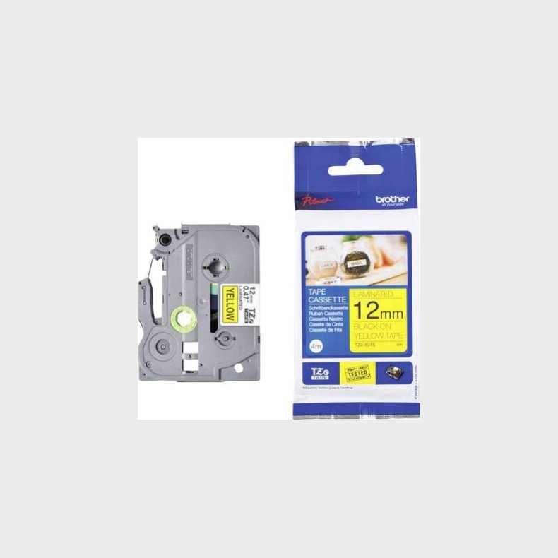 Brother - Tze Tape 12mmx4m Lamineret Sort & Gul