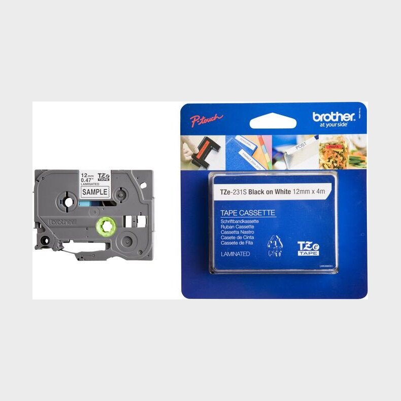 Brother - Tze Tape 12mmx4m Lamineret Sort & Hvid