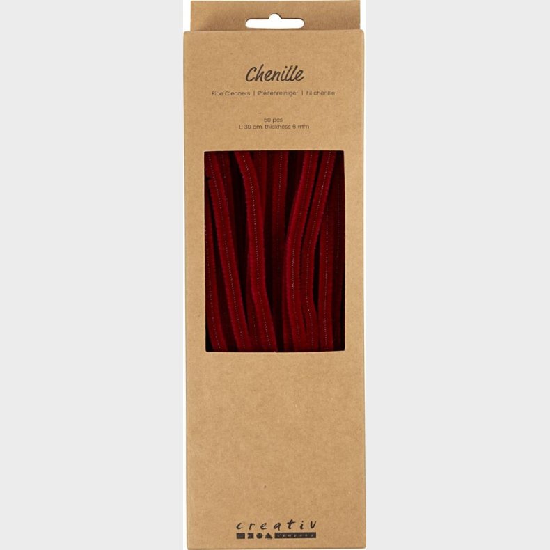 Chenille Piberensere - L 30 Cm - Tykkelse 6 Mm - Mrk Rd - 50 Stk.