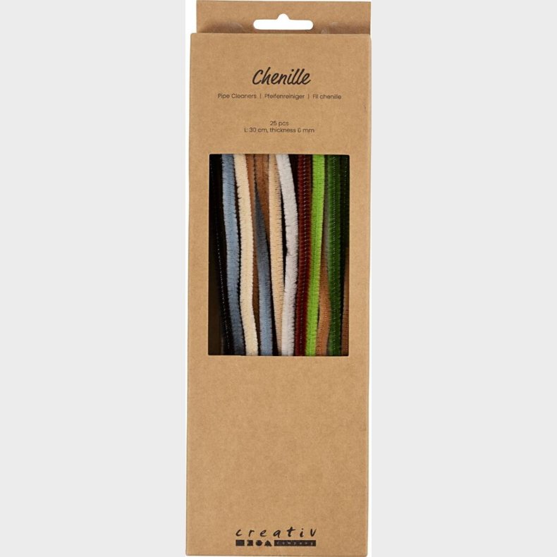 Chenille Piberensere - L 30 Cm - Tykkelse 6 Mm - Natur - 25 Stk.