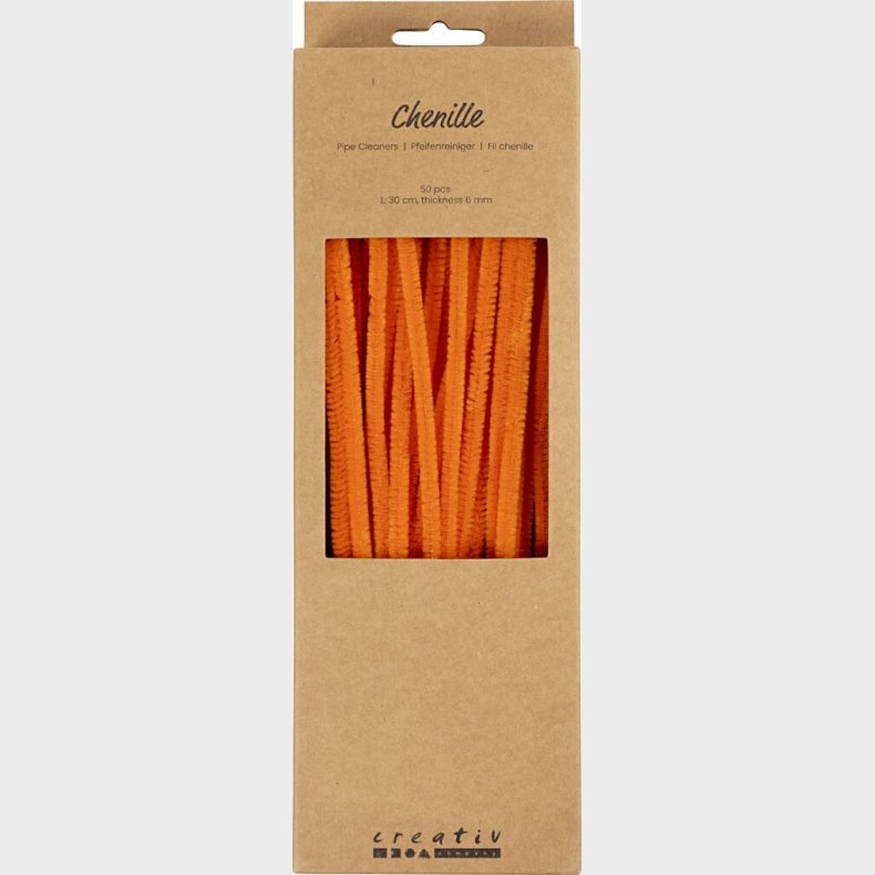 Chenille Piberensere - L 30 Cm - Tykkelse 6 Mm - Orange - 50 Stk.