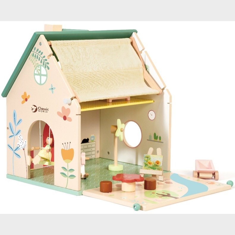 Classic World Blomsterhytte Tr Dukkehus med tilbehr