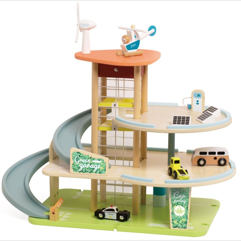 Classic World Green Tr Stort Parkeringshus med tilbehr