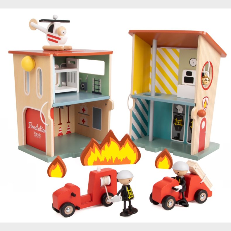 Classic World Trlegetjs Brandstation med tilbehr