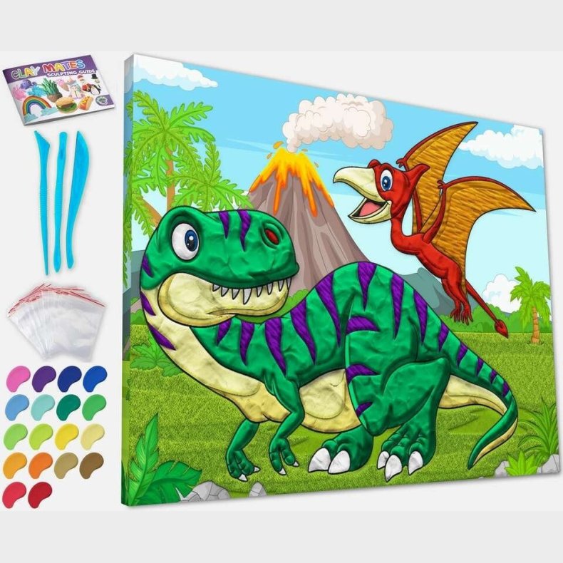 Clay Painting P Lrred - 30x40 Cm - Dinosaurer - Splat