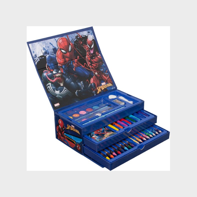 Coloring Case - Spiderman - Set 52pcs In Paper Toolbox With Handle