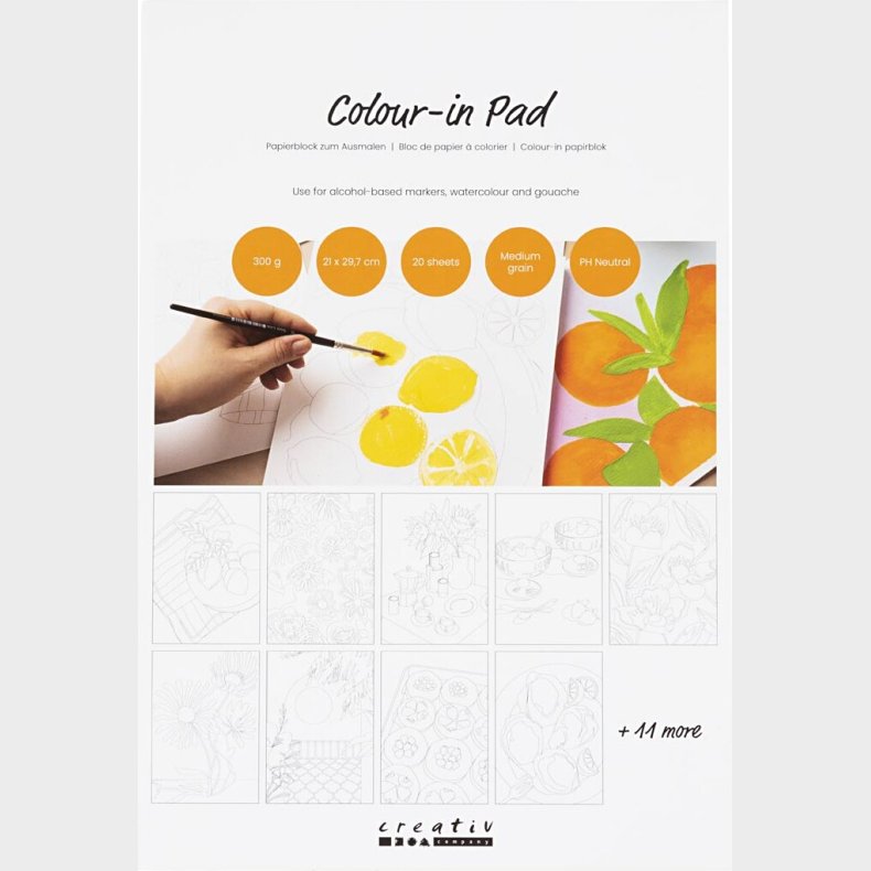 Colour-in Papirblok - A4 - Ark 210x297 Mm - Koldpresset,mellemkornet - 300 G - Hvid - 20 Ark/ 1 Stk.