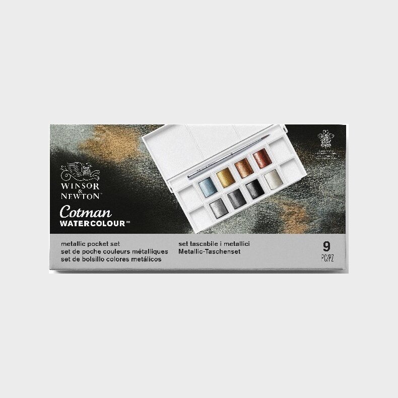 Winsor & Newton - Akvarelfarve Pan St - 9 Dele - Metallic Pocket