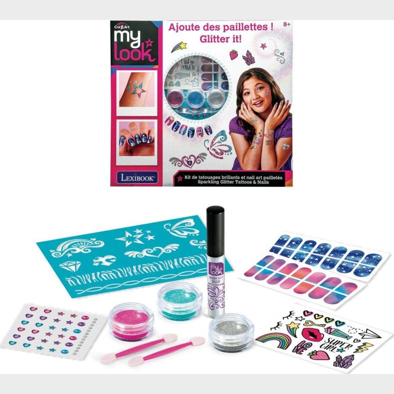 Cra-z-art - My Look Sparkling Glitter Tattoos & Nails - Kit Til Brn