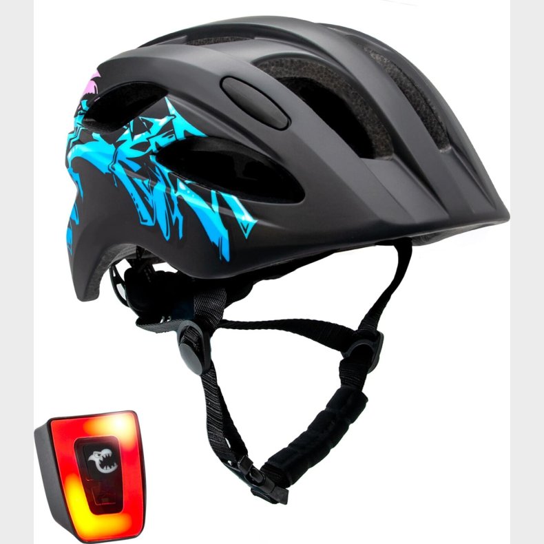 Crazy Safety - Cykelhjelm Til B�rn - Sort Med Bl� Graffiti - 54-58 Cm