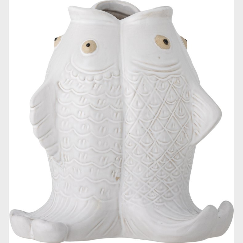 Creative Collection - Fili Fiske Vase - Hvid - Stentj - H 19 Cm