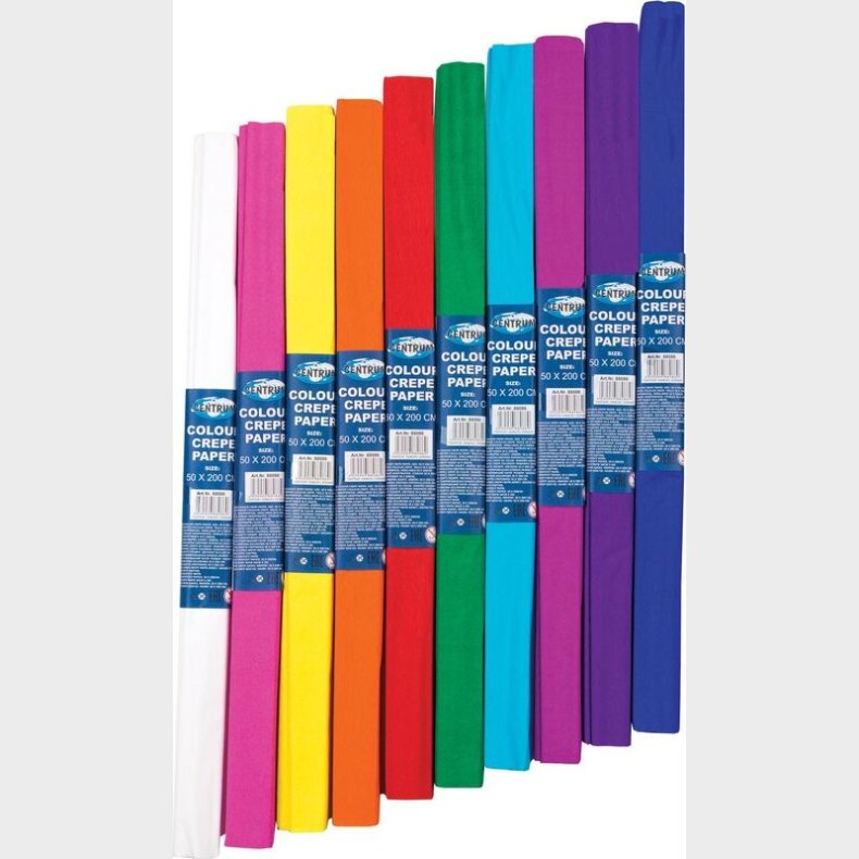 Crepe Papir 50 Cm X 2 M - Assorterede 10 Rll - Centrum