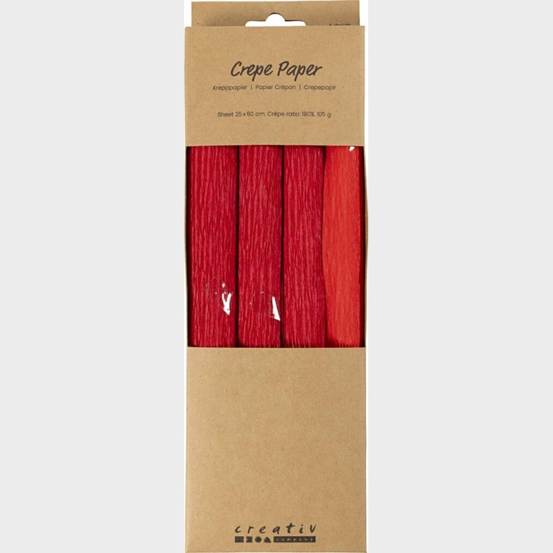 Crepepapir - 25x60 Cm - Strk/crepe 180% - 105 G - Rd - 4ark